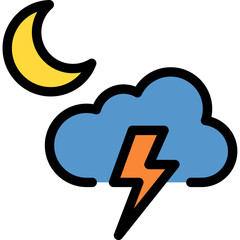 Lightning at night icon. Filled outline design. For presentation, graphic design, mobile application.
