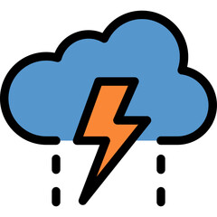 Rain with lightning icon. Filled outline design. For presentation, graphic design, mobile application.