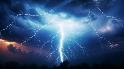 Electric Blue Lightning Cracking Through the Night Sky
