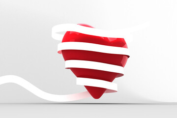 Digital png illustration of red heart wrapped white ribbon on transparent background