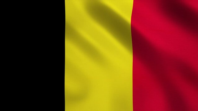 Belgium Flag Blowing in Wind 4k Realistic 3d flag waving animation seamless loop background for patriotic, political, military, election, history, memorial, independence day, football, documentary