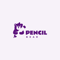 Vector Logo Illustration Pencil Bear Negative Space Style.