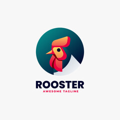 Vector Logo Illustration Rooster Gradient Colorful Style.