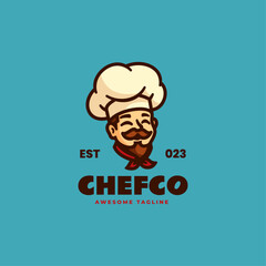 Vector Logo Illustration Chef Mascot Cartoon Style.