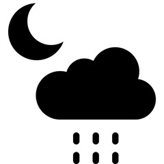 Rain at night icon. Solid design. For presentation, graphic design, mobile application.