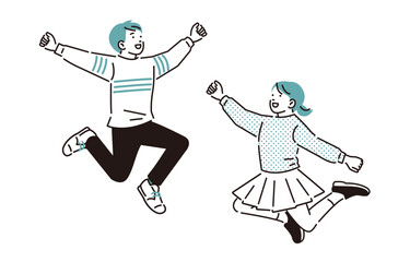 ジャンプをする男の子と女の子セット