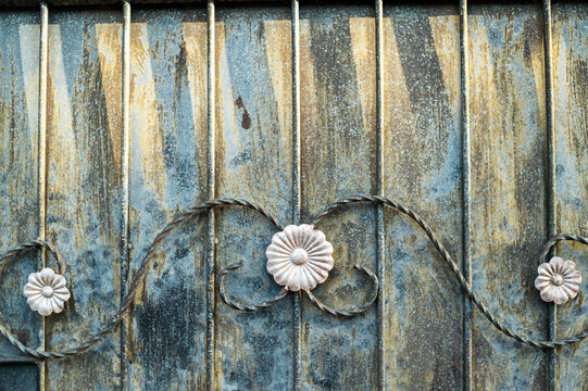 Close up of metallic fence in front door, Bali, Indonesia, Asia