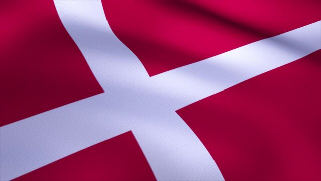 Denmark Flag Blowing in Wind 4k Realistic 3d flag waving animation seamless loop background for patriotic, political, military, election, history, memorial, independence day, football, documentary