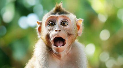 Surprised funny monkey with opened mouth. AI Generative.