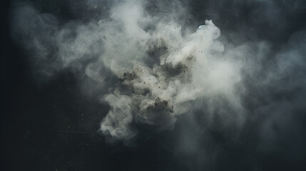 Obraz premium Clouds of dust and smoke create a feeling of natural wilderness. The color of the smoke was white and gray, billowing upward. The background is dark