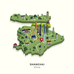 isometric 3d simple map of shanghai, china