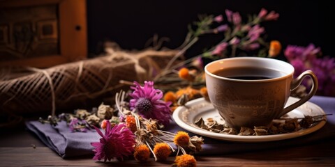 Obraz na płótnie Canvas Cup of tea with dried flowers