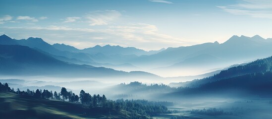 Mountain morning with mist.
