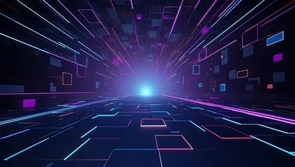 Papier Peint photo autocollant Ondes fractales Empty space scene, futuristic cyberspace science fiction abstract geometric shapes pattern background. 3D abstract technology glowing neon fast light background,