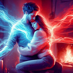Twin flame couple. Soulmates. The concept of magical, esoteric, tantric, spiritual love. Connection between souls. Illustration for websites and much more. Created using generative ai tools.