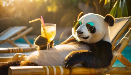 Panda Enjoying a Cocktail by the Pool