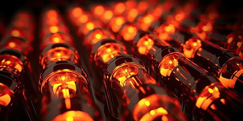 The energy battery of the future. Orange and black luminous tubes, high-condensation energy storage technology. - obrazy, fototapety, plakaty