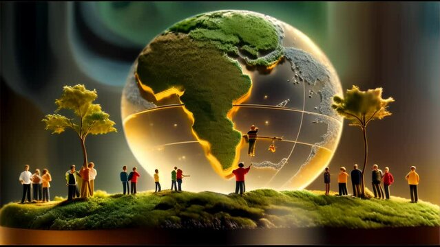 Silhouettes of people holding hands against a globe backdrop, conveying a powerful message of unity among people worldwide.
