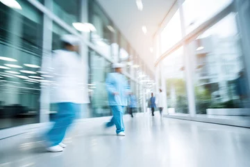 Foto op Plexiglas motion blur of medical workers walking in the hospital corridor, abstract background © ttonaorh
