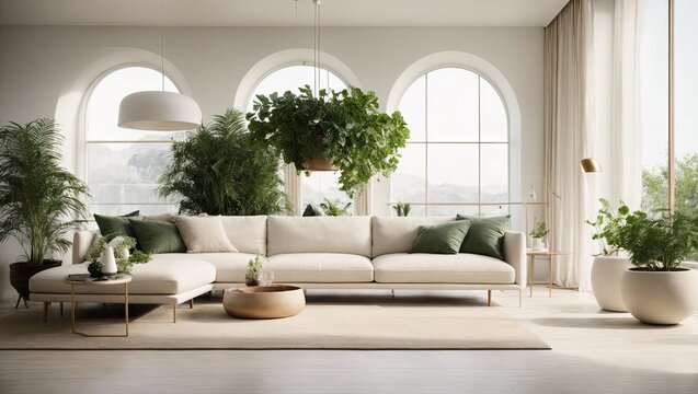 "Minimalist Greenery: White Hanging Planter Stock Photo