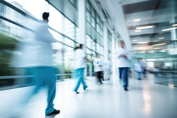 motion blur of medical workers walking in the hospital corridor, abstract background