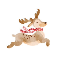 Christmas reindeer with scarf watercolor style.