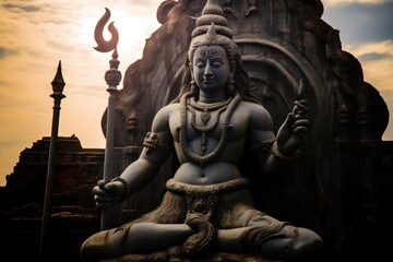 Giant sculpture of Shiva Nageshwar at the famous Nageshwar temple close to Dwarka. Gujarat. India, Generative AI