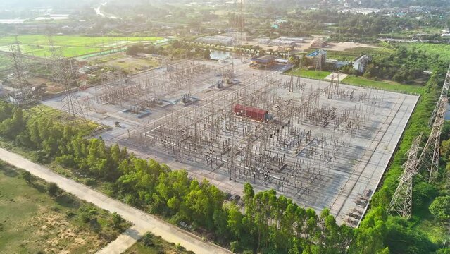 High voltage substations are like the heart of the electrical system, pumping and distributing power to keep our modern world running smoothly. Bird's eye view.
