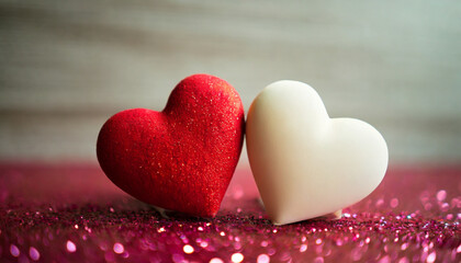 valentines day theme fo Two hearts entwined in love, set on glitter with a dreamy, abstract backdrop