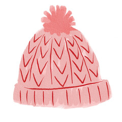 Pink Knitted hat watercolor style.