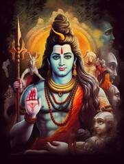 Lord Shiva with colorful background wallpaper , God Shiv Pariwar poster design for wallpaper, Generative AI