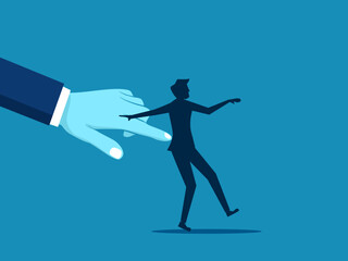 Fototapeta na wymiar Encourage decision making at work. Businessman manager poking employee with finger. vector illustration