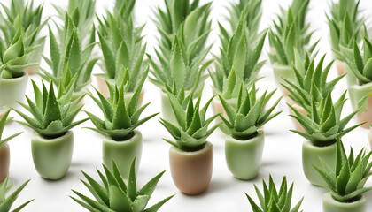 Aloe vera pots for table decoration in white background. 