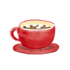 Mug of Coffee with Marshmallo Watercolr style