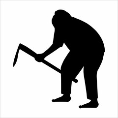 Silhouette of a person hoeing - obrazy, fototapety, plakaty