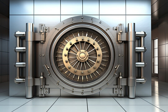 Banking Security image of a bank vault or a secure digital lock, symbolizing the safety and security of banking services.