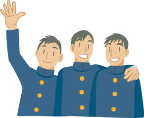 Naklejka premium 記念撮影で肩を組む男子学生たち