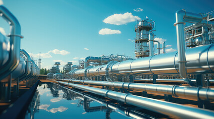 Hydrogen renewable energy production pipeline, Hydrogen gas for clean electricity facility. - obrazy, fototapety, plakaty