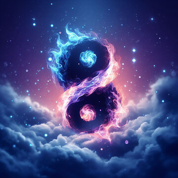 Glowing yin yang sign on space background. Illustration for websites, wallpapers and much more. Created using generative ai tools