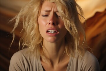A blond woman crying. - obrazy, fototapety, plakaty