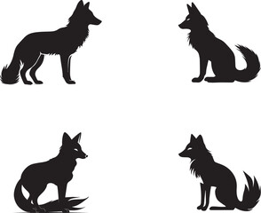 Fox silhouette. Set. Vector illustration isolated on white background