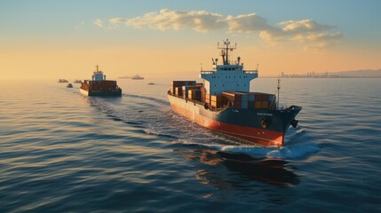 Obraz premium Tugboat on sea, Aerial high view.