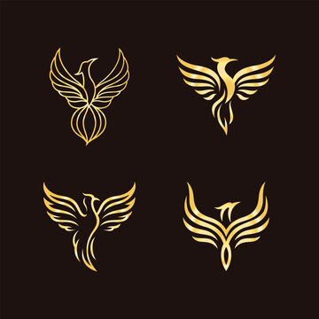 luxury phoenix logo concept set, phoenix logo set,  phoenix gold collection