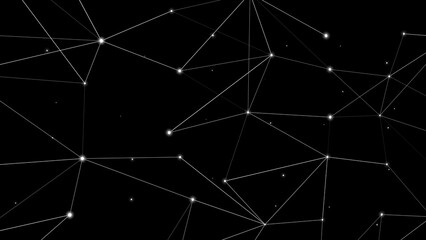 Abstract background with connected lines and dots on black backdrop modern design of interconnected lines and dots forming network, showcasing concept of connectivity in technology science