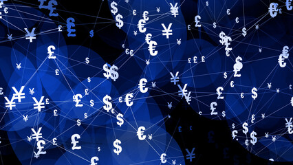 Yen as international currency symbol in money background valuable backdrop for finance, banking, and business presentations with focus on budget, cost, and profit