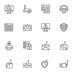 Cyber attack, hacking line icons set