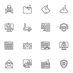 Cyber attack line icons set