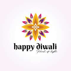 colorful diwali logo leaf rotating sign, happy diwali with rotating fire