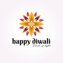 Obraz premium colorful diwali logo leaf rotating sign, happy diwali with rotating fire