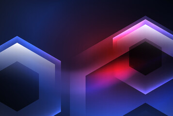 Arrow hexagon neon light glowing shapes background. Vector illustration For Wallpaper, Banner, Background, Card, Book Illustration, landing page